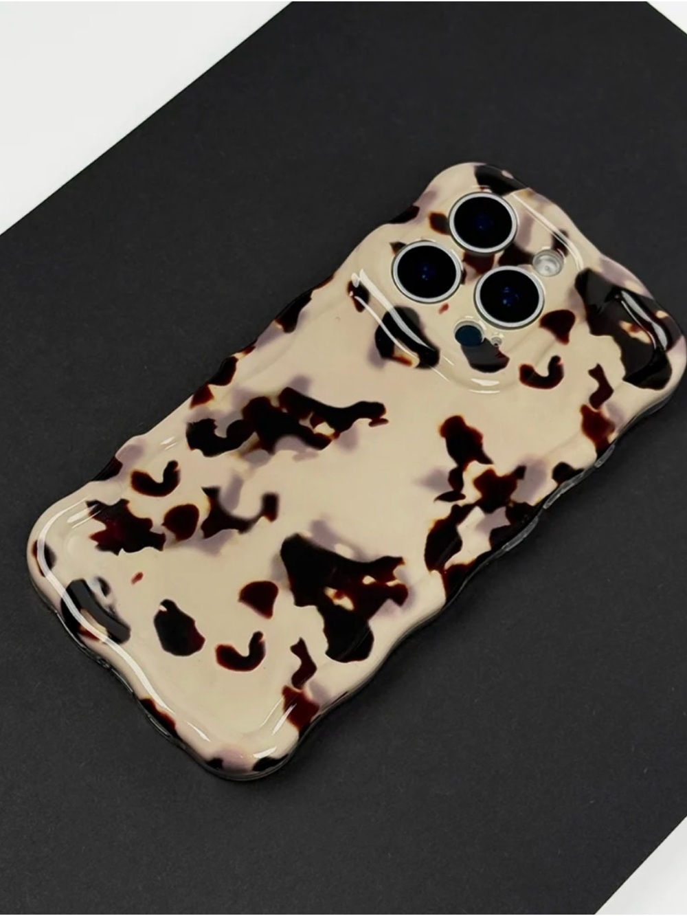 Tortoiseshell Pattern Silicone Phone Case - Cream & Brown